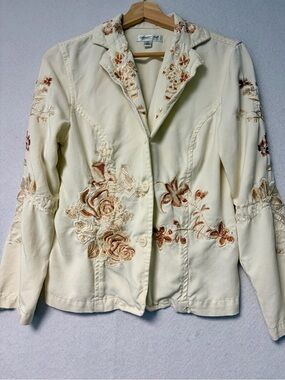 Y2K Embroidered Tencel Blazer Jacket Petite Small Boho Western Romantic